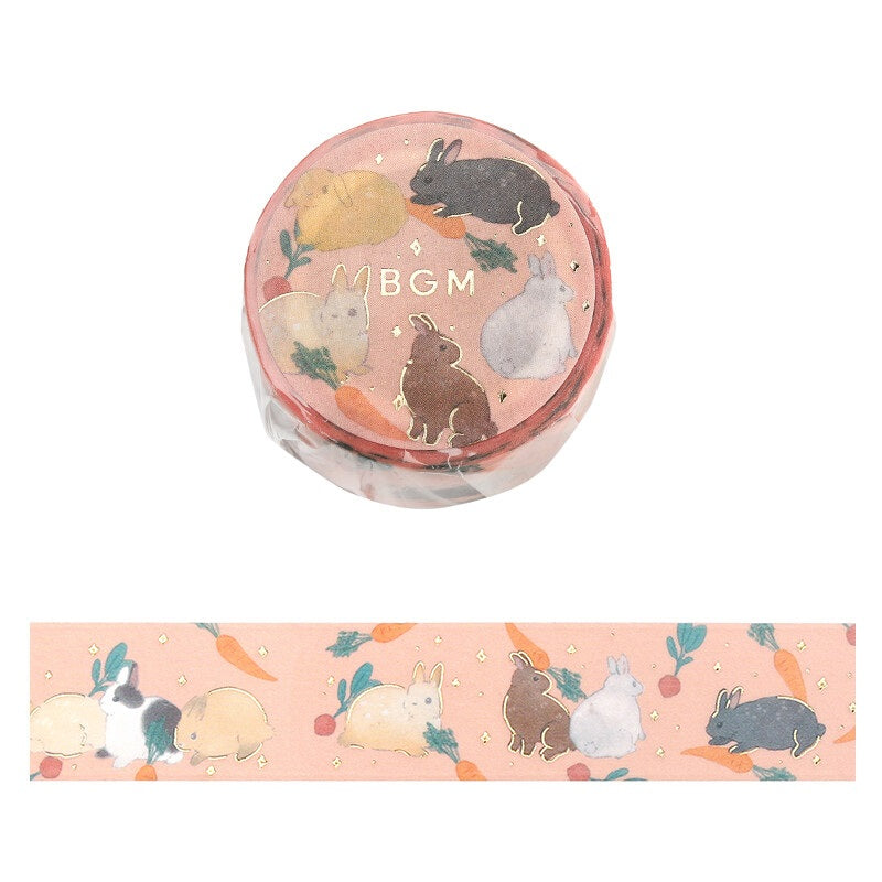 Cute Kawaii BGM Washi / Masking Deco Tape - Rabbit Bunny Hop Easter Pet Gold Accent F - for Scrapbooking Journal Planner Craft
