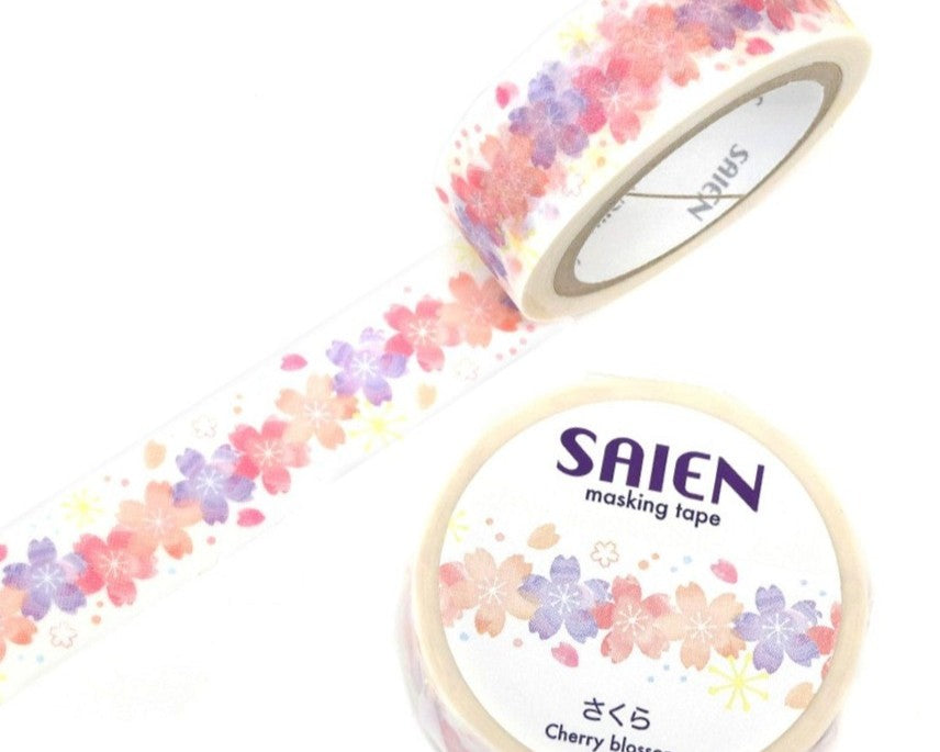 Cute Kawaii Saien Washi / Masking Deco Tape - Cherry Blossom Spring Colorful Garden Bloom Sakura - for Scrapbooking Journal Planner Craft Diary Planner Gift