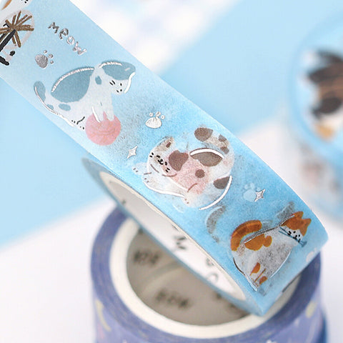 Cute Kawaii BGM Washi / Masking Deco Tape - Playful Cat Kitten Feline Pet Ball of Yarn - for Scrapbooking Journal Planner Craft