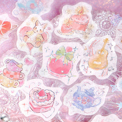 Cute Kawaii BGM Pastel Color Series Flake Stickers Sack - Pink Hearts Letter Cake Sweet Girl - for Journal Agenda Planner Scrapbooking Craft Schedule