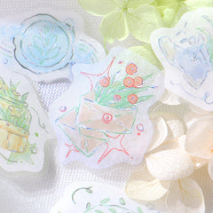 Cute Kawaii BGM Pastel Color Series Flake Stickers Sack - Green Flower Plants Garden Bloom Letter - for Journal Agenda Planner Scrapbooking Craft Schedule