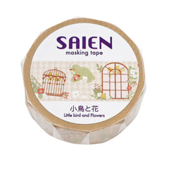 Cute Kawaii Saien Washi / Masking Deco Tape - Little Bird and Flower Nature Spring Garden - for Scrapbooking Journal Planner Craft Diary Gift