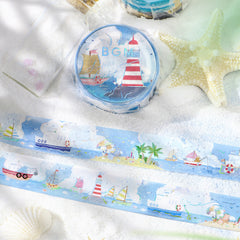 Cute Kawaii BGM Washi / Masking Deco Tape - Summer Limited Sail Boat Sea Lighthouse Ocean Vacation Cruise - for Scrapbooking Journal Planner Craft Stationery Agenda Schedule Diary Gift