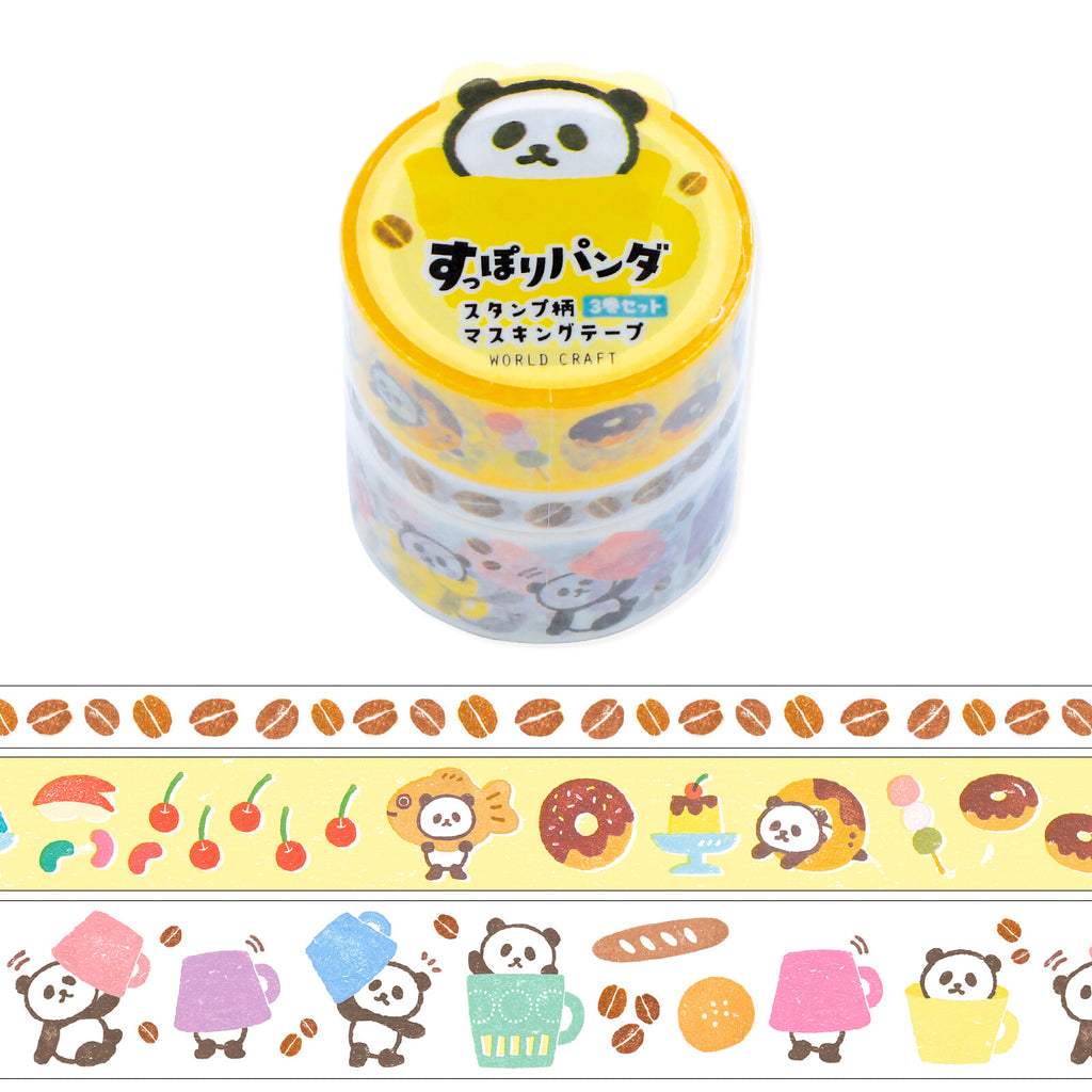Cute Kawaii World Craft Washi / Masking Deco Tape - Set of 3 tapes Panda Sweet Fun Food Coffee - for Scrapbooking Journal Planner Craft