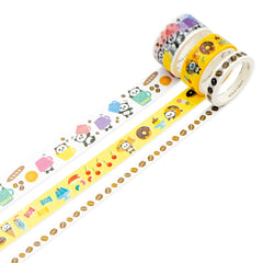 Cute Kawaii World Craft Washi / Masking Deco Tape - Set of 3 tapes Panda Sweet Fun Food Coffee - for Scrapbooking Journal Planner Craft