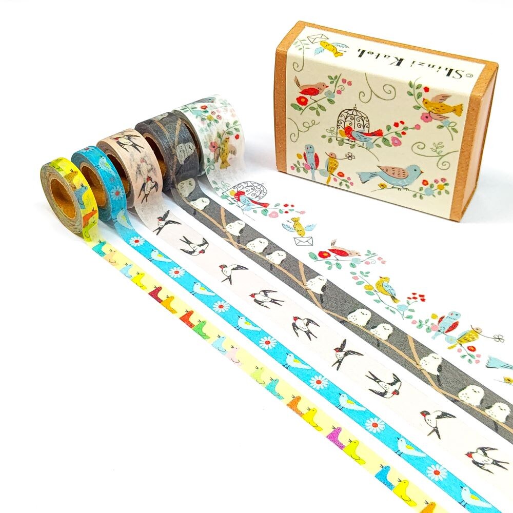 Cute Kawaii Shinzi Katoh Washi / Masking Deco Tape Set - Bird Nature Spring Flower - for Scrapbooking Journal Planner Organizer Schedule Craft