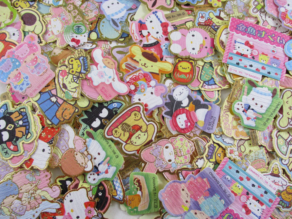 Grab Bag Stickers: 40 pcs Sanrio My Melody, Purin, Little Twin Stars, Hello Kitty, Pochacco, Keroppi, Kuromi, Tuxedosam, Cinnamoroll destash lot Washi Paper pre-owned