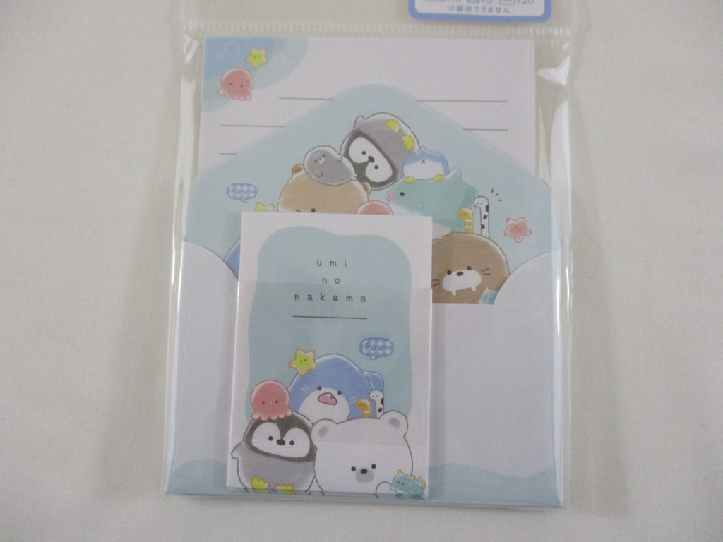 Cute Kawaii Q-Lia Penguin Shark Seal Ocean Animals MINI Letter Set Pack - Stationery Writing Note Paper Envelope