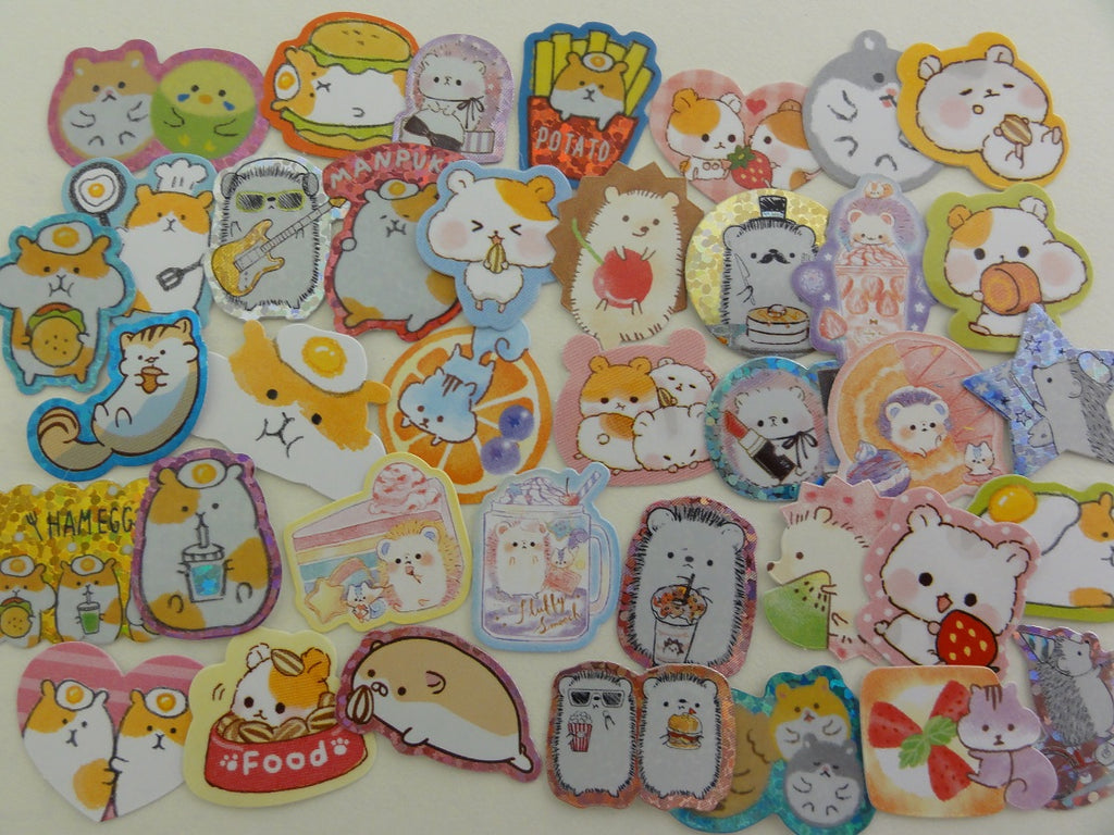 Cute Kawaii Hamster Hedgehog Squirrel Flake Stickers - 38 pcs - for Craft Journal Planner