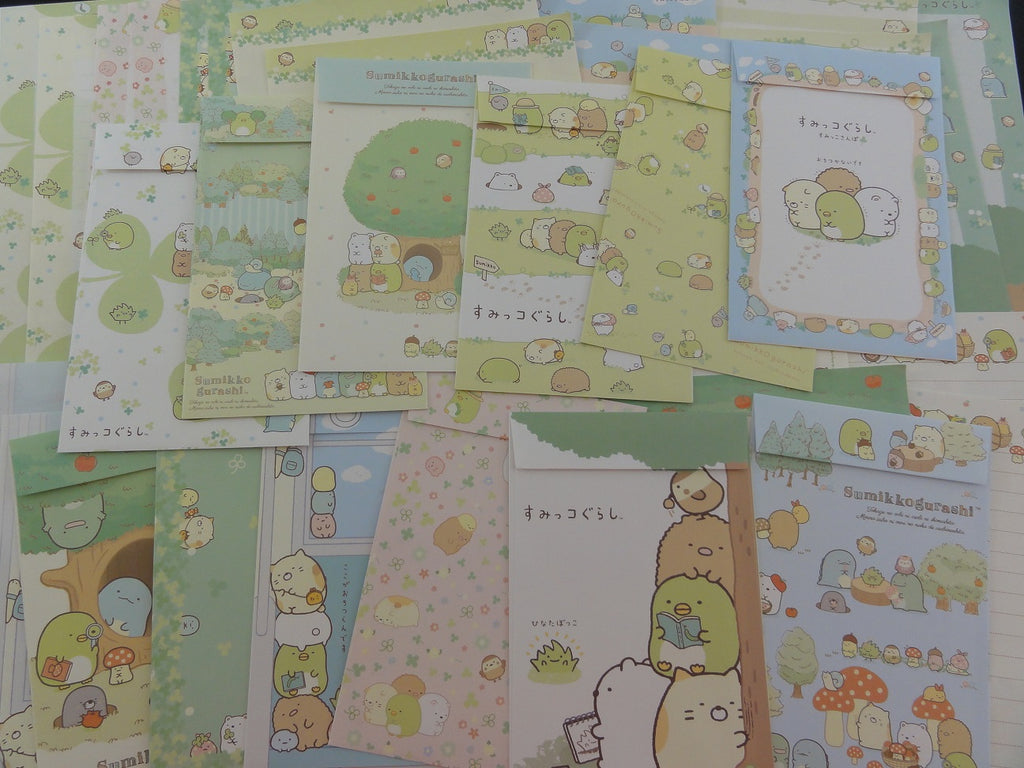 Cute Kawaii San-X Sumikko Gurashi Green Nature Clover theme Letter Writing Paper + Envelope Stationery Theme Set