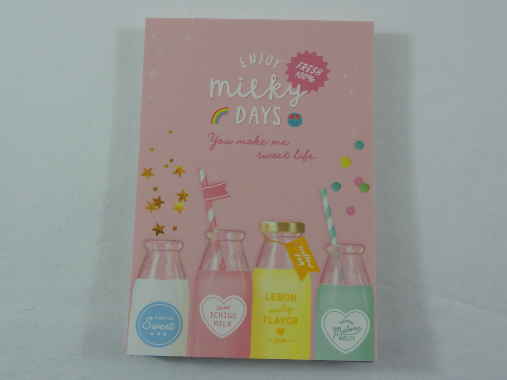 Cute Kawaii Q-Lia Healthy Fruity Sweet Milk Days MIDI 3.5 x 5 in Notepad / Memo Pad - B - Stationery Designer Paper Collection