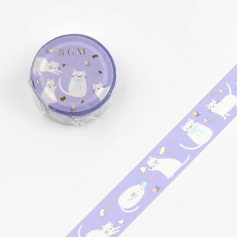 Cute Kawaii BGM Washi / Masking Deco Tape - Gold Accent - Cat Butterfly - for Scrapbooking Journal Planner Craft
