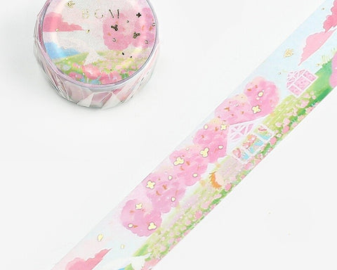 Cute Kawaii BGM Washi / Masking Deco Tape - Beautiful Cherry Blossom Spring Flower Garden - for Scrapbooking Journal Planner Craft