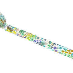 Cute Kawaii Shinzi Katoh Silver Accents Washi / Masking Deco Tape - Cat Kitten Feline ♥ Green Field Garden Flower for Scrapbooking Journal Planner Craft