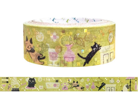 Cute Kawaii Shinzi Katoh Gold Accents Washi / Masking Deco Tape - Blact Cat ♥ Kitty Pet Friend Uneven - for Diary Journal Planner Craft Schedule Art Notebook Scrapbook Gift