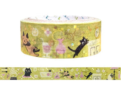 Cute Kawaii Shinzi Katoh Gold Accents Washi / Masking Deco Tape - Blact Cat ♥ Kitty Pet Friend Uneven - for Diary Journal Planner Craft Schedule Art Notebook Scrapbook Gift