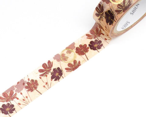 Cute Kawaii Saien Washi / Masking Deco Tape - Autumn Fall Bloom Chocolate Rustic Color Season Nature Forest - for Journal Planner Craft Diary Planner Scrapbook Notebook Art Stationery Gift