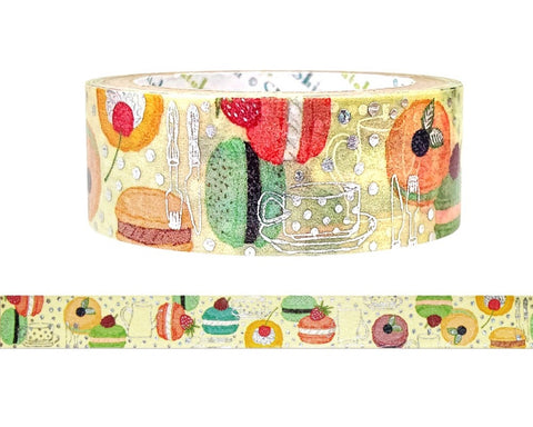 Cute Kawaii Shinzi Katoh Silver Accents Washi / Masking Deco Tape - Macaroon ♥ Sweet Cookie Cafe Bakery - for Diary Journal Notebook Planner Craft Scrapbook Gift