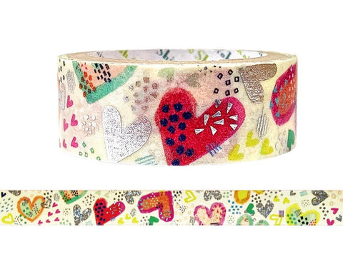 Cute Kawaii Shinzi Katoh Silver Accents Washi / Masking Deco Tape - Hearts Love ♥ Valentine Wedding for Diary Notebook Scrapbooking Journal Planner Craft Gift