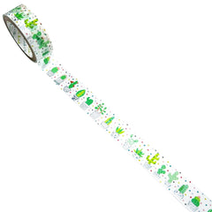 Cute Kawaii Shinzi Katoh Silver Accents Washi / Masking Deco Tape - Cactus ♥ Green Decor Plant - for Scrapbooking Journal Planner Craft