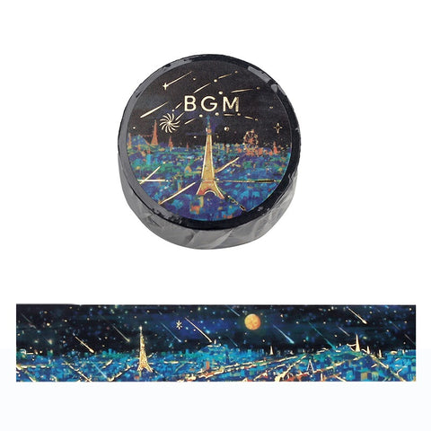 Cute Kawaii BGM Washi / Masking Deco Tape - Majestic Night Light City Stars Luminous Twinkle A - for Scrapbooking Journal Planner Craft