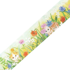 Cute Kawaii BGM Washi / Masking Deco Tape - Cat Kitten Feline Flower Garden - for Scrapbooking Journal Planner Craft