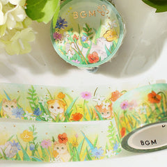 Cute Kawaii BGM Washi / Masking Deco Tape - Cat Kitten Feline Flower Garden - for Scrapbooking Journal Planner Craft