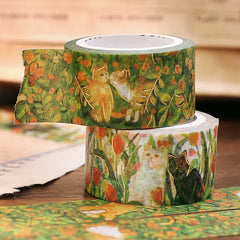 Cute Kawaii BGM Washi / Masking Deco Tape - Cat Kitten Feline Flower Garden A - for Scrapbooking Journal Planner Craft