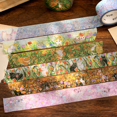 Cute Kawaii BGM Washi / Masking Deco Tape - Cat Kitten Feline Flower Garden A - for Scrapbooking Journal Planner Craft