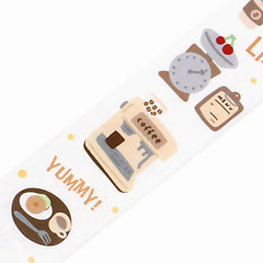 Cute Kawaii BGM Washi / Masking Deco Tape - Cafe Cup of Coffee Latte Warm Drink Breakfast Weekend Relax Time - for Scrapbooking Journal Planner Craft
