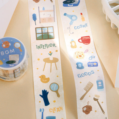 Cute Kawaii BGM Washi / Masking Deco Tape - Cozy Home Interior Living Goods Self care - for Scrapbooking Journal Planner Craft