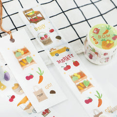 Cute Kawaii BGM Washi / Masking Deco Tape - Harvest Market Fruit Vegetable Farmer fresh - for Scrapbooking Journal Planner Craft