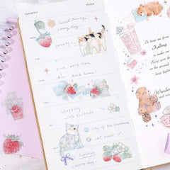 Cute Kawaii BGM Iridescent Set of 3 Sticker Sheets - Cat Feline Kitty - for Journal Planner Craft Organizer Calendar