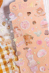 Cute Kawaii BGM Iridescent Set of 3 Sticker Sheets - Bear - for Journaling Diary Planner Craft Organizer Calendar
