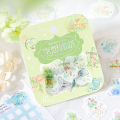 Cute Kawaii BGM Pastel Color Series Flake Stickers Sack - Green Flower Plants Garden Bloom Letter - for Journal Agenda Planner Scrapbooking Craft Schedule