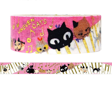 Cute Kawaii Shinzi Katoh Gold Accents Washi / Masking Deco Tape - Cat Kitty Pink - for Scrapbooking Journal Planner Craft