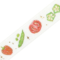 Cute Kawaii BGM Washi / Masking Deco Tape - Foil Stamping / Accents - Fresh Vegetable Healthy Food Veggie Peas Tomato Pepper - for Scrapbooking Journal Planner Craft Stationery Agenda Schedule