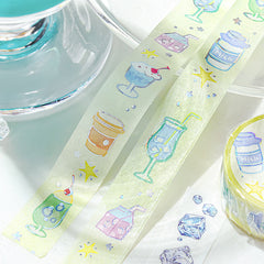 Cute Kawaii BGM Washi / Masking Deco Tape - Foil Stamping / Accents - Fresh Drink Juice Summer Beach Cold Vacay - for Scrapbooking Journal Planner Craft Stationery Agenda Schedule