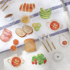 Cute Kawaii BGM Food Fresh Serving Series Flake Stickers Sack - Breakfast Lunch Vegetable Salad Soup Drink - for Journal Agenda Planner Scrapbooking Craft