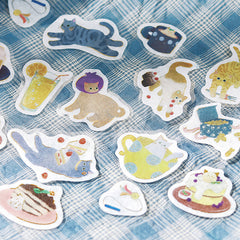 Cute Kawaii BGM Flake Stickers Sack - Kitten Cafe Series - Cat Feline Pet A Blueberry - for Journal Agenda Planner Scrapbooking Craft