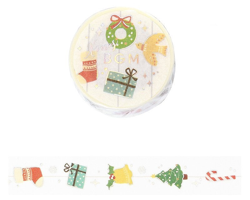 Cute Kawaii BGM Christmas Holiday Washi / Masking Deco Tape - Ornament Wreath Gift Stockings - for Scrapbooking Journal Planner Craft