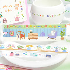 Cute Kawaii BGM Sticker Strips Sack - Cozy Room Decor Home House Books Kitchen Plant Drink - for Journal Agenda Planner Scrapbooking Craft Gift