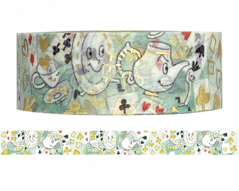 Cute Kawaii Shinzi Katoh Gold Accents Washi / Masking Deco Tape - Alice Wonder Land ♥ Tea Party ♥ Fairytale - for Diary Journal Notebook Planner Craft Scrapbook Gift
