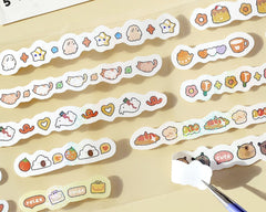 Cute Kawaii BGM Roll of Sticker Strips - C Coffee Latte Drink Cafe Cat Animal Tulip Rabbit Easter - for Scrapbooking Journal Planner Craft Project Gift Diary Schedule Organizer Calendar Notebook