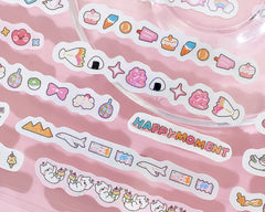 Cute Kawaii BGM Roll of Sticker Strips - B Pink Cat Sweets Party Strawberry Ice Cream - for Scrapbooking Journal Planner Craft Project Gift Diary Schedule Organizer Calendar Notebook