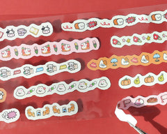 Cute Kawaii BGM Roll of Sticker Strips - A Cat Rabbit Carrot Bread Cookie Strawberry - for Scrapbooking Journal Planner Craft Project Gift Diary Schedule Organizer Calendar Notebook