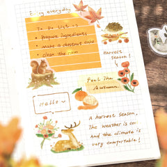 Cute Kawaii BGM Flake Stickers Sack - Little Forest Series - Brown Autumn Fall Mushroom Tulip Deer Hedgehog Squirrel Fox Leaves - for Journal Agenda Planner Scrapbooking Craft Diary Gift