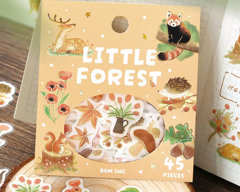 Cute Kawaii BGM Flake Stickers Sack - Little Forest Series - Brown Autumn Fall Mushroom Tulip Deer Hedgehog Squirrel Fox Leaves - for Journal Agenda Planner Scrapbooking Craft Diary Gift