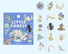 Cute Kawaii BGM Flake Stickers Sack - Little Forest Series - Blue Bear Cat Penguin Rabbit Bird Blueberry Flower - for Journal Agenda Planner Scrapbooking Craft Diary Gift