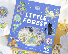 Cute Kawaii BGM Flake Stickers Sack - Little Forest Series - Blue Bear Cat Penguin Rabbit Bird Blueberry Flower - for Journal Agenda Planner Scrapbooking Craft Diary Gift